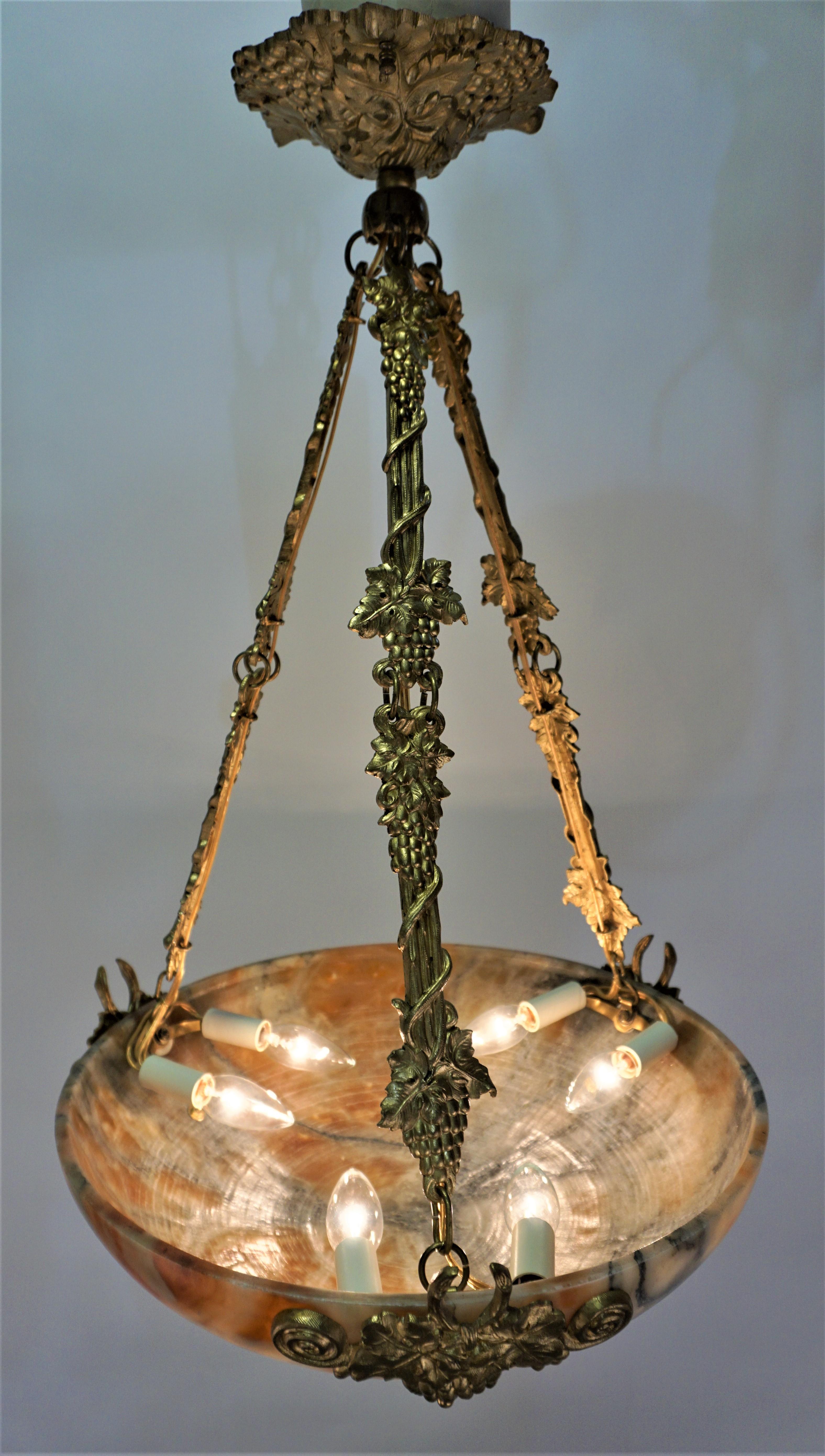 French Alabaster and Bronze Chandelier 5