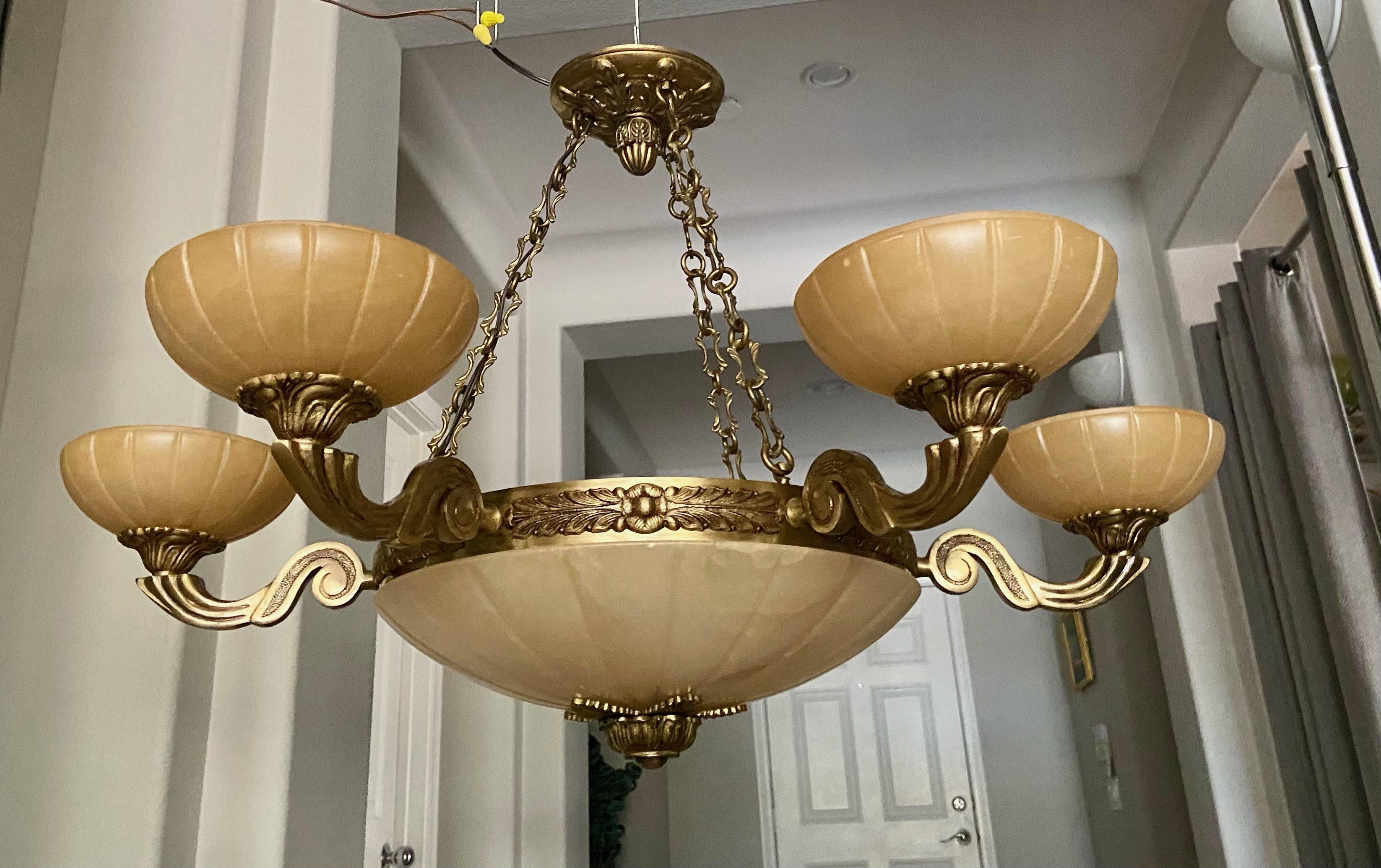 alabaster and brass chandelier