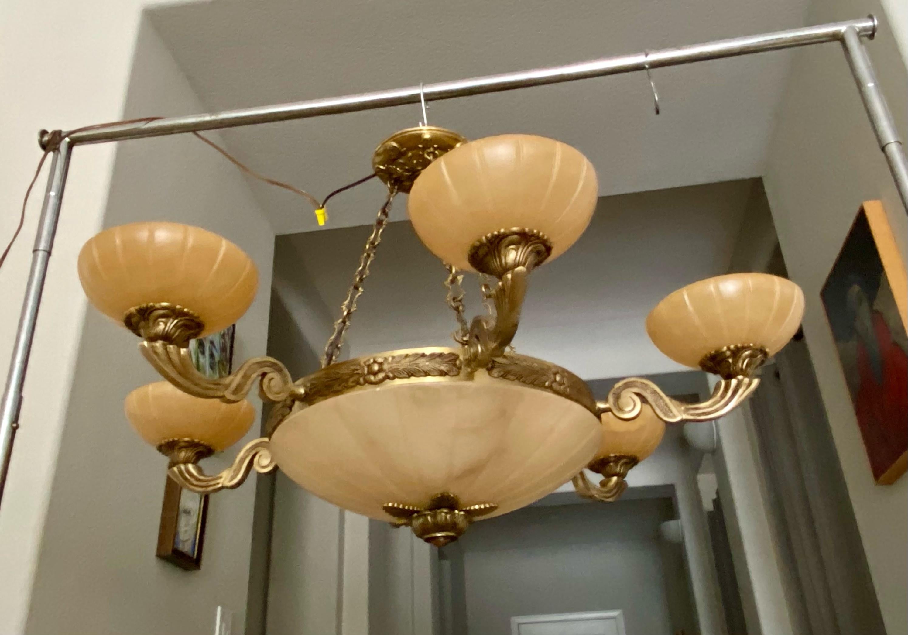 brass and alabaster chandelier
