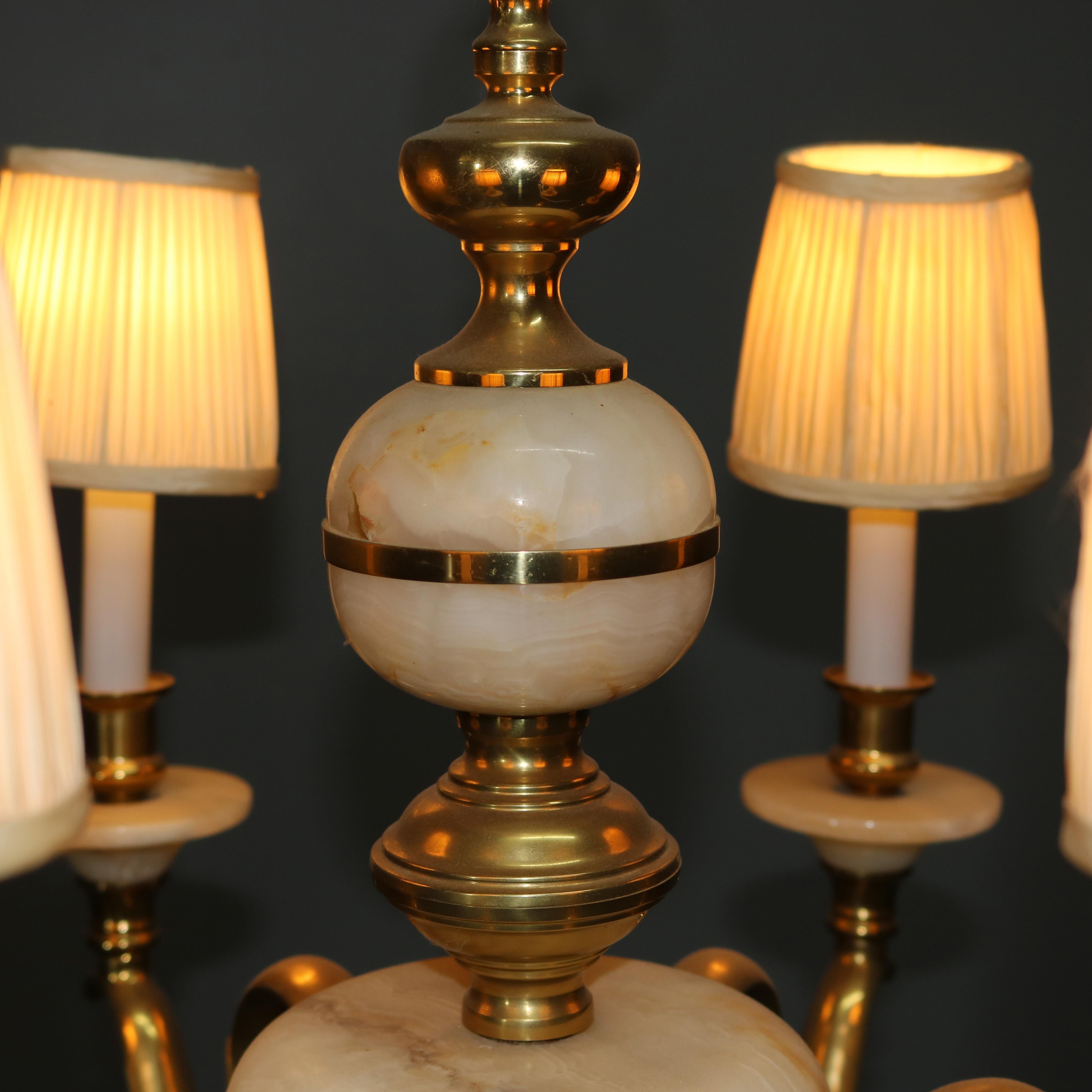 French Alabaster and Brass Six-Light Chandelier, 20th Century 4