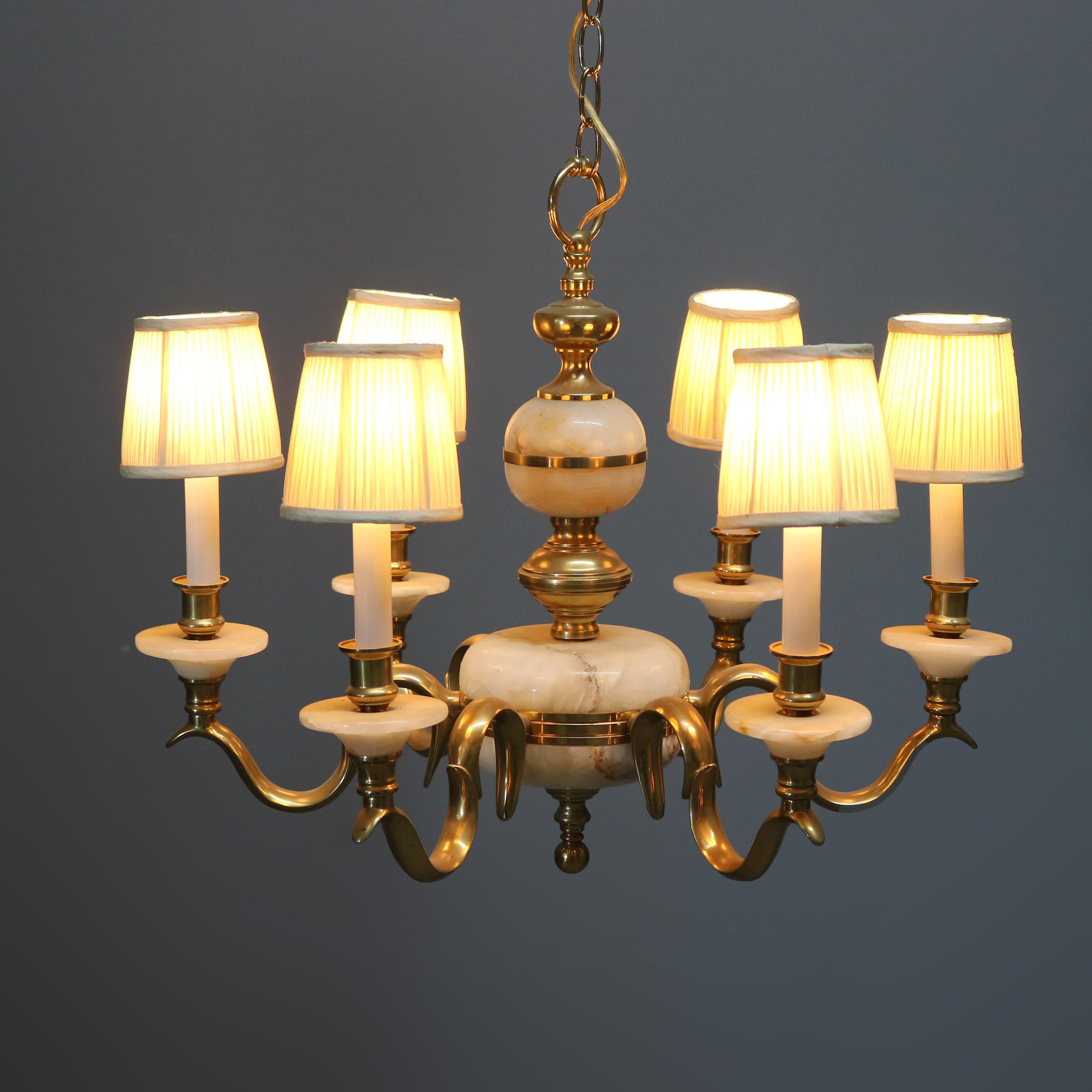 alabaster and brass chandelier