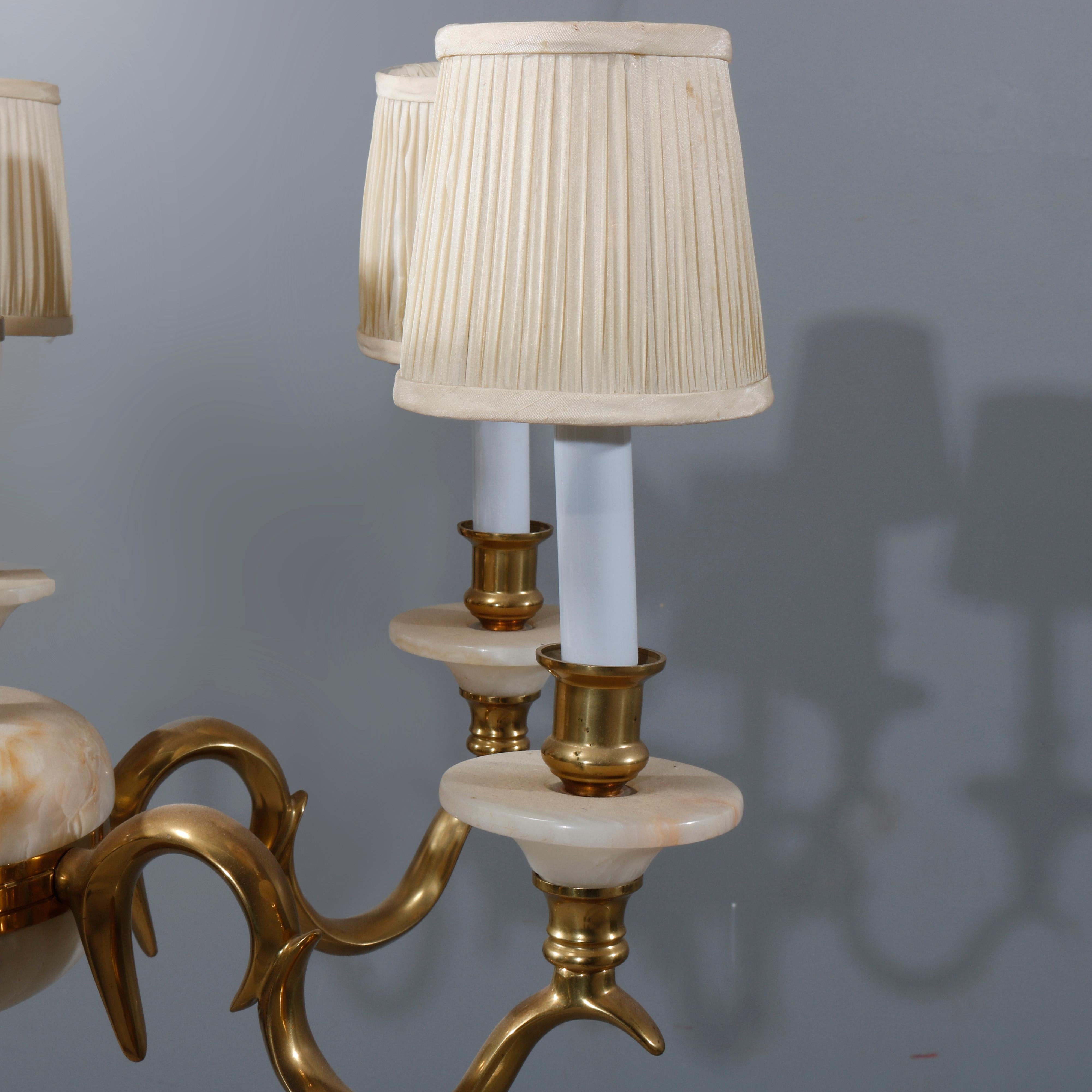 French Alabaster and Brass Six-Light Chandelier, 20th Century 2