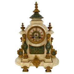 Vintage French Alabaster and Bronze Mantel Clock Signed Brevetes