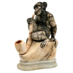 Antique French Alabaster Monkey Sculpture, End 19th C