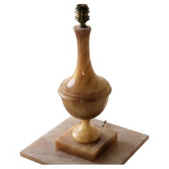 French Alabaster Neoclassical Pedestal Lamp-Column Lamp-Silk Lamp Shade-60