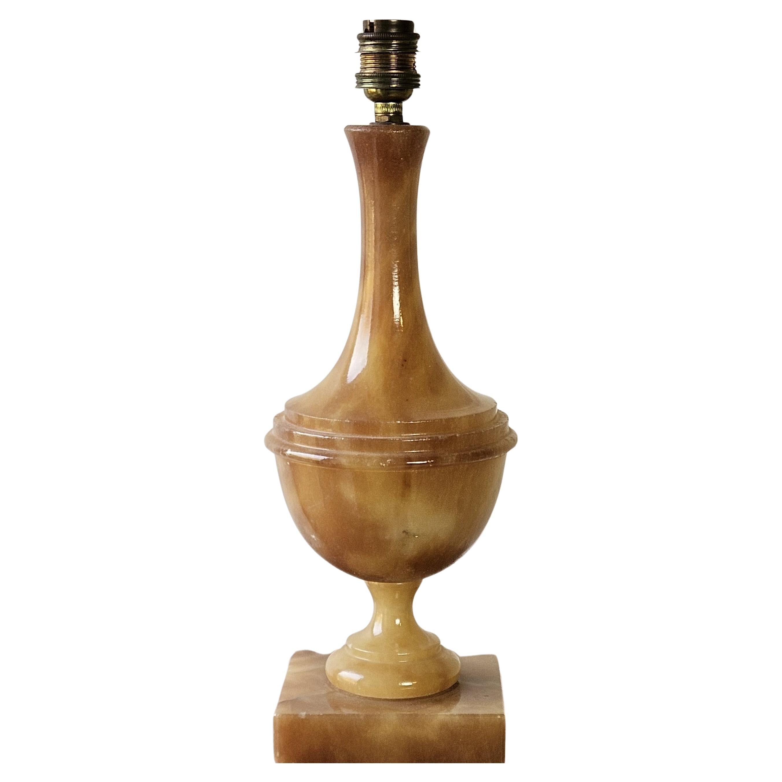 French Alabaster Neoclassical Pedestal Lamp-Column Lamp-Silk Lamp Shade-60