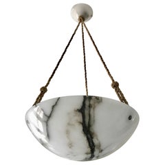 French Alabaster Pendant Light with Traditional Fabric Cords