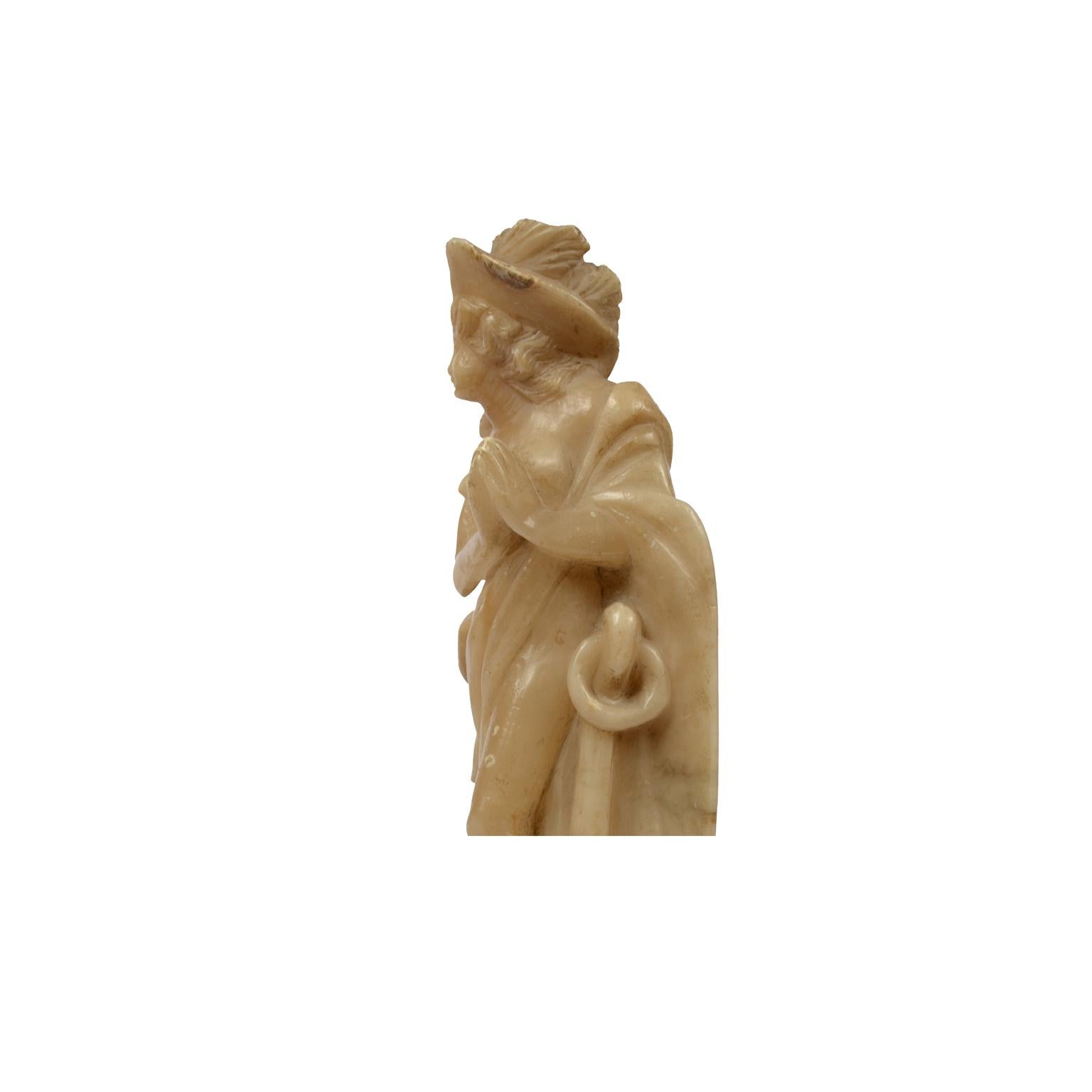 Albâtre Sculpture française en albâtre du milieu du XVIIIe siècle représentant un nu féminin avec une ancre  en vente