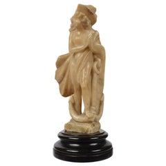 Mid-18th Century French Alabaster Sculpture Depicting a Female Nude with Anchor 