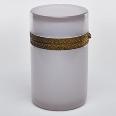 French Alexandrite Opaline Glass Cylindrical Box with Brass Mounts