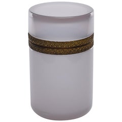 Antique French Alexandrite Opaline Glass Cylindrical Box with Brass Mounts