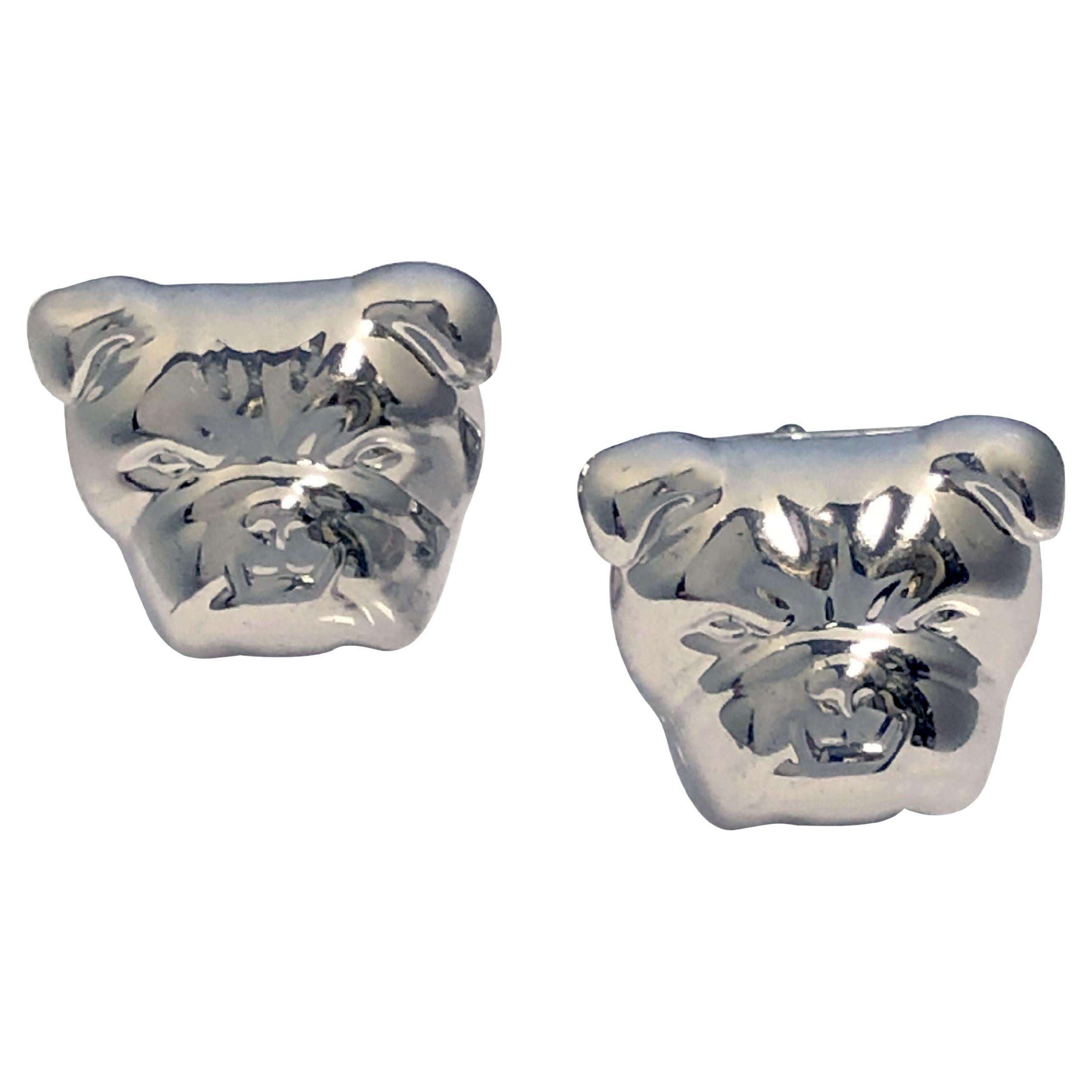 Gemelos franceses Alfred Dunhill de plata maciza con forma de perro toro