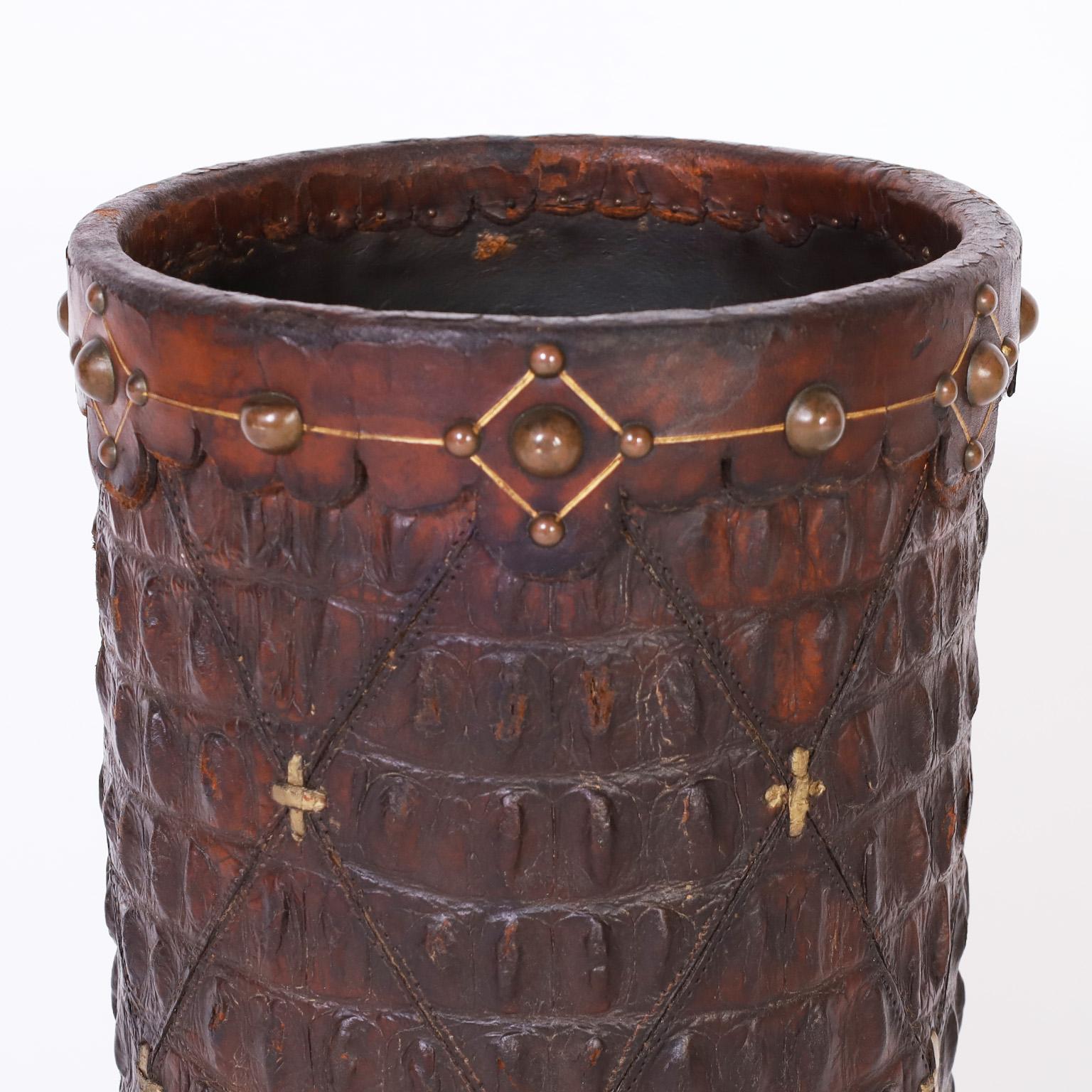 Hand-Crafted French Alligator Bin or Canister