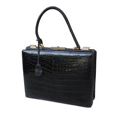 Vintage French Alligator Handbag with Interior Lock, Labeled Marque Deposse, circa 1950s