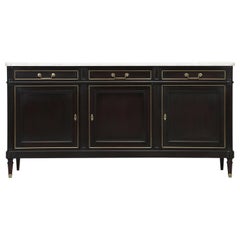 French Almost Ebonized Louis XVI Style Buffet with Marble, Completely Restored