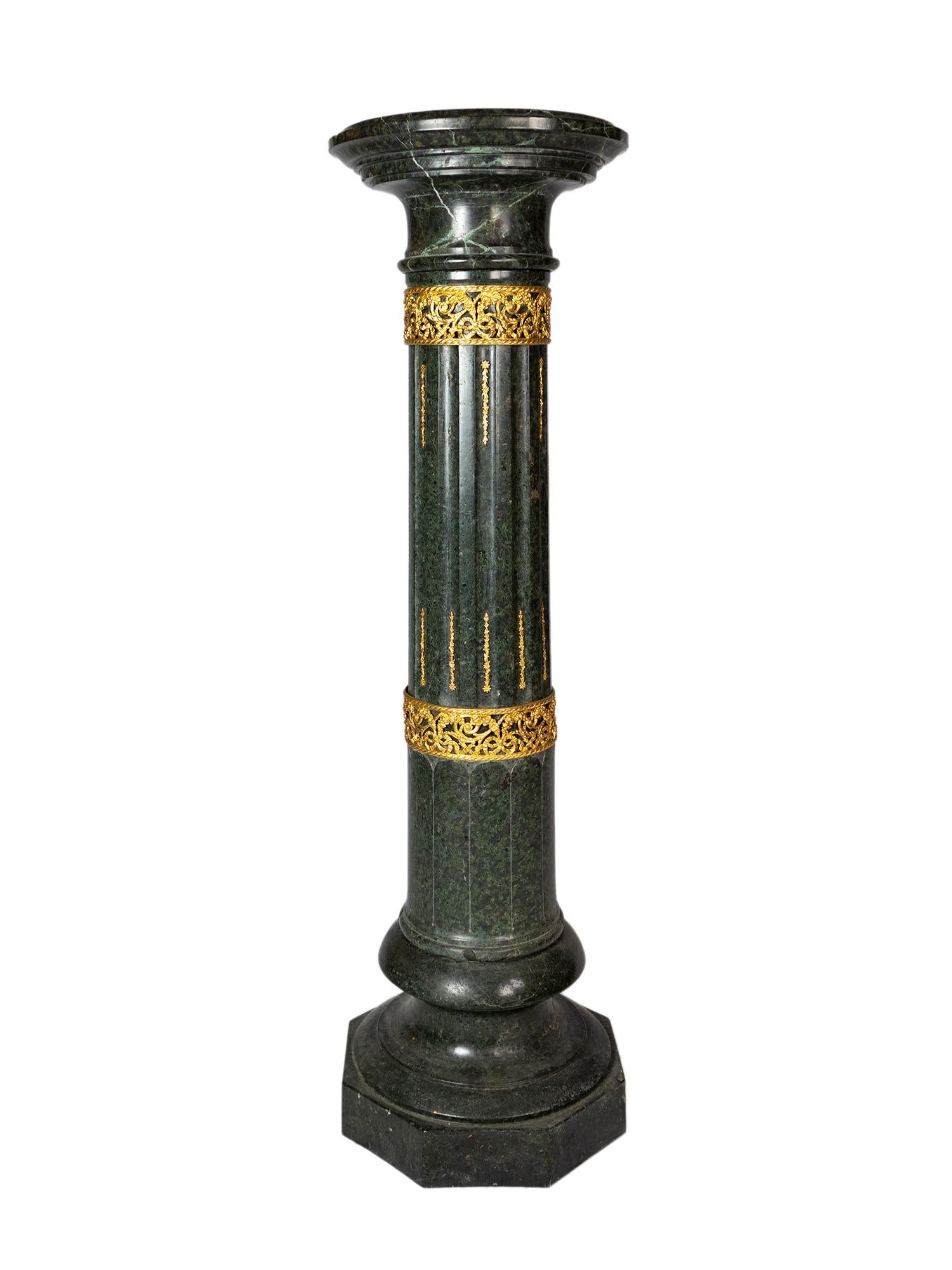 Neoclassical French Alpine Green Marble Pedestal, 19th Century For Sale