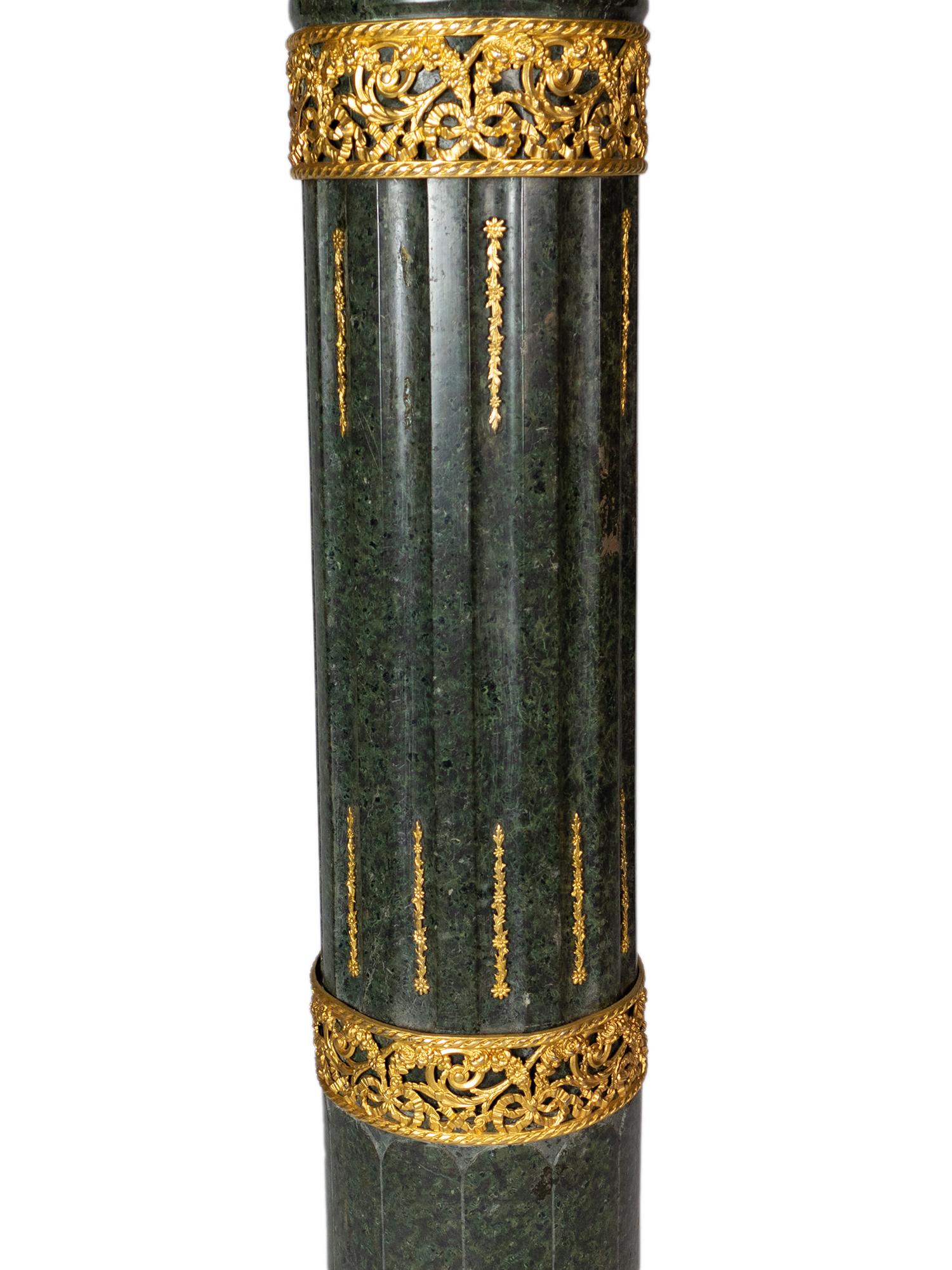 Carved French Alpine Green Marble Pedestal, 19th Century For Sale