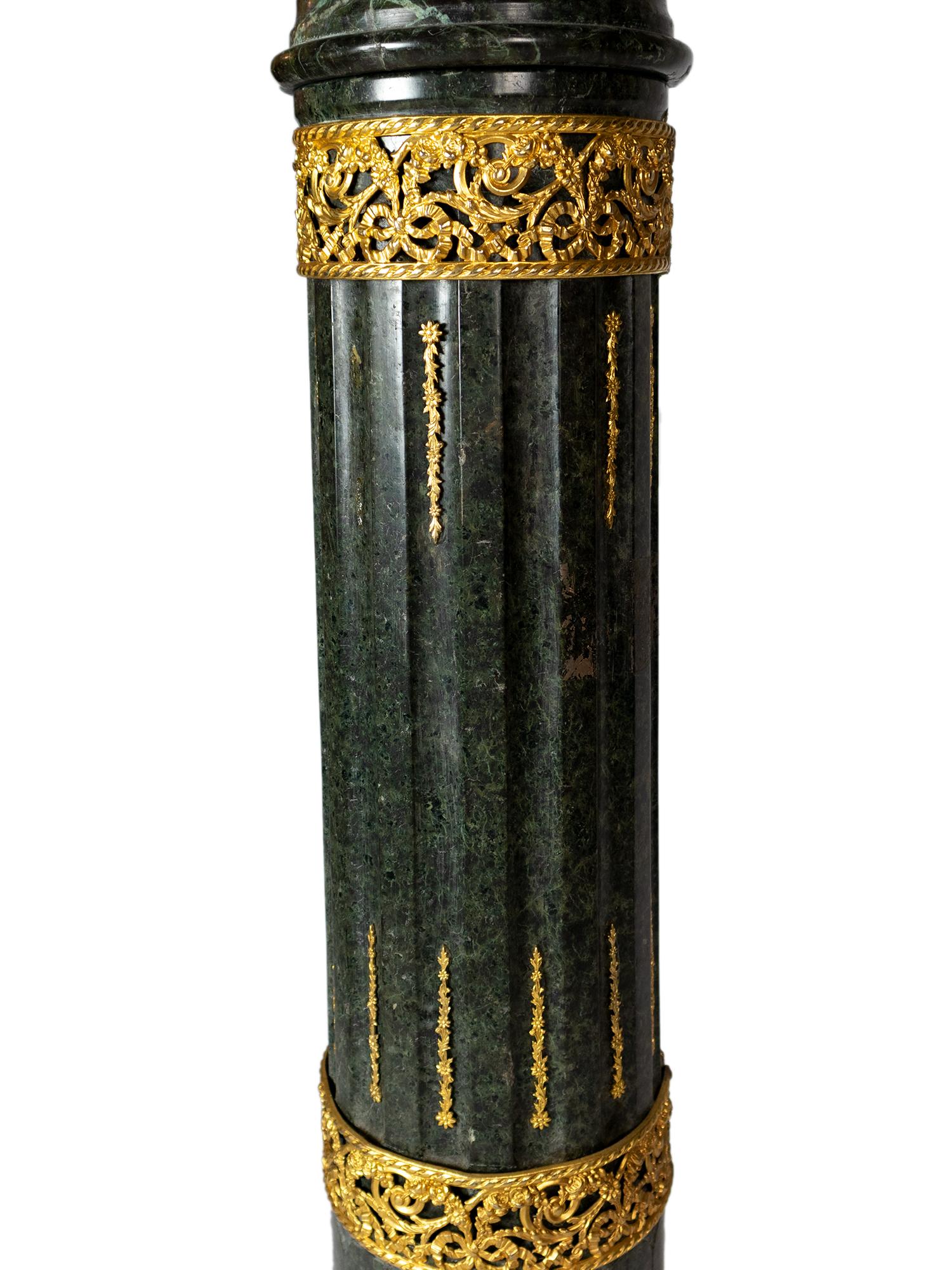 Bronze French Alpine Green Marble Pedestal, 19th Century For Sale