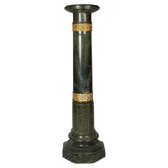 French Alpine Green Marble Pedestal Column, 19th Century, Gilded Bronze Details