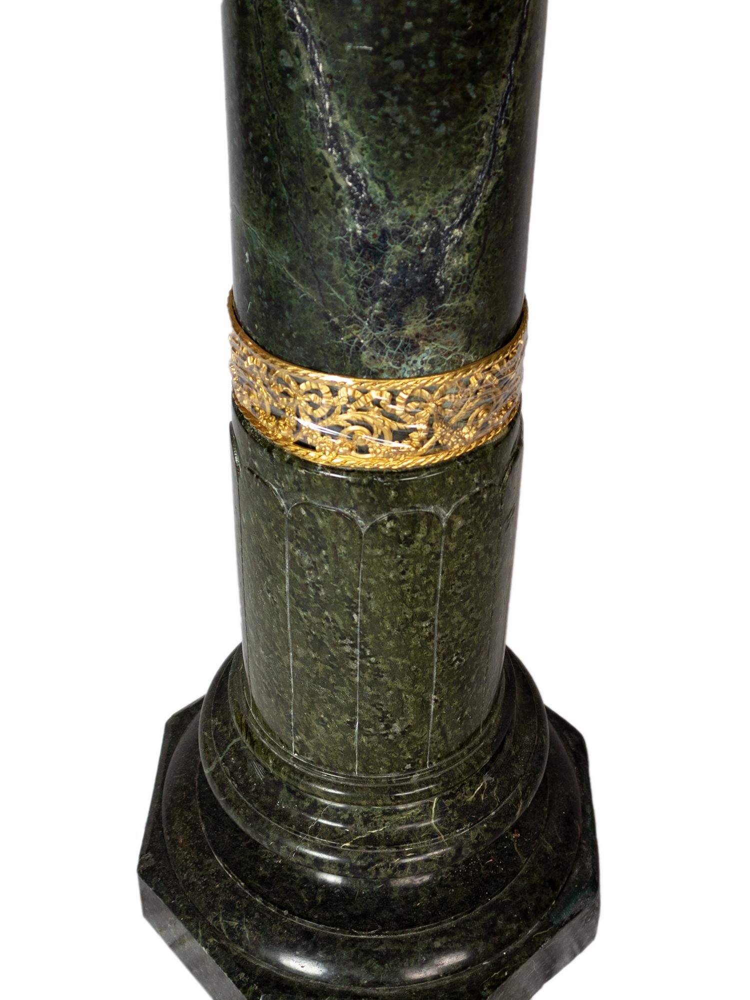 Carved French Alpine Green Marble Pedestal, Late 19th Century For Sale