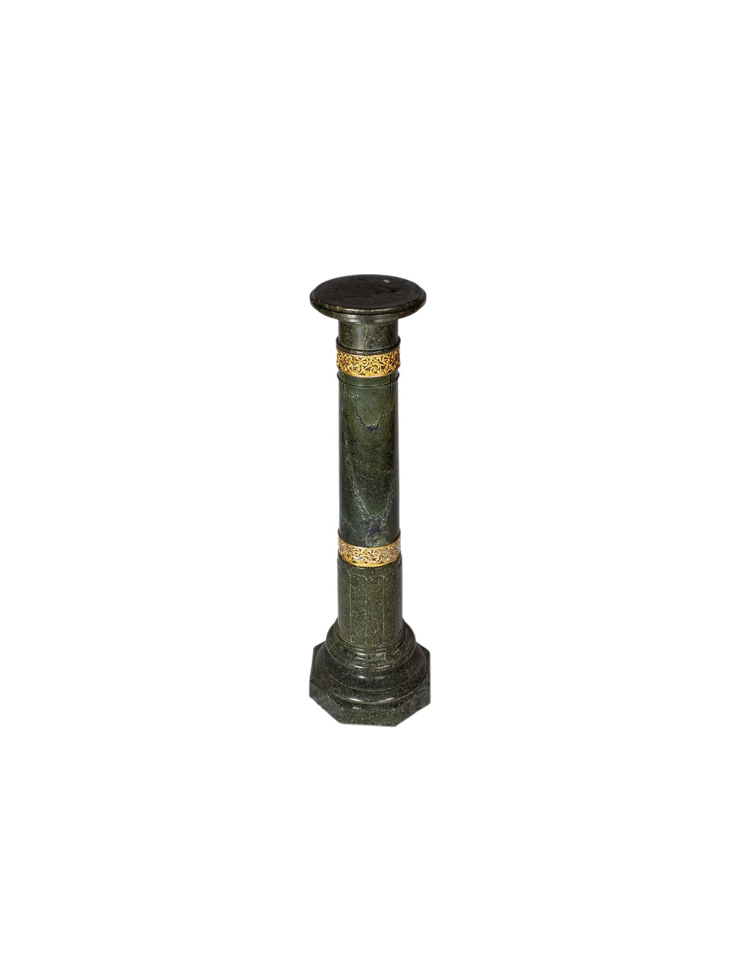 Bronze French Alpine Green Marble Pedestal, Late 19th Century For Sale