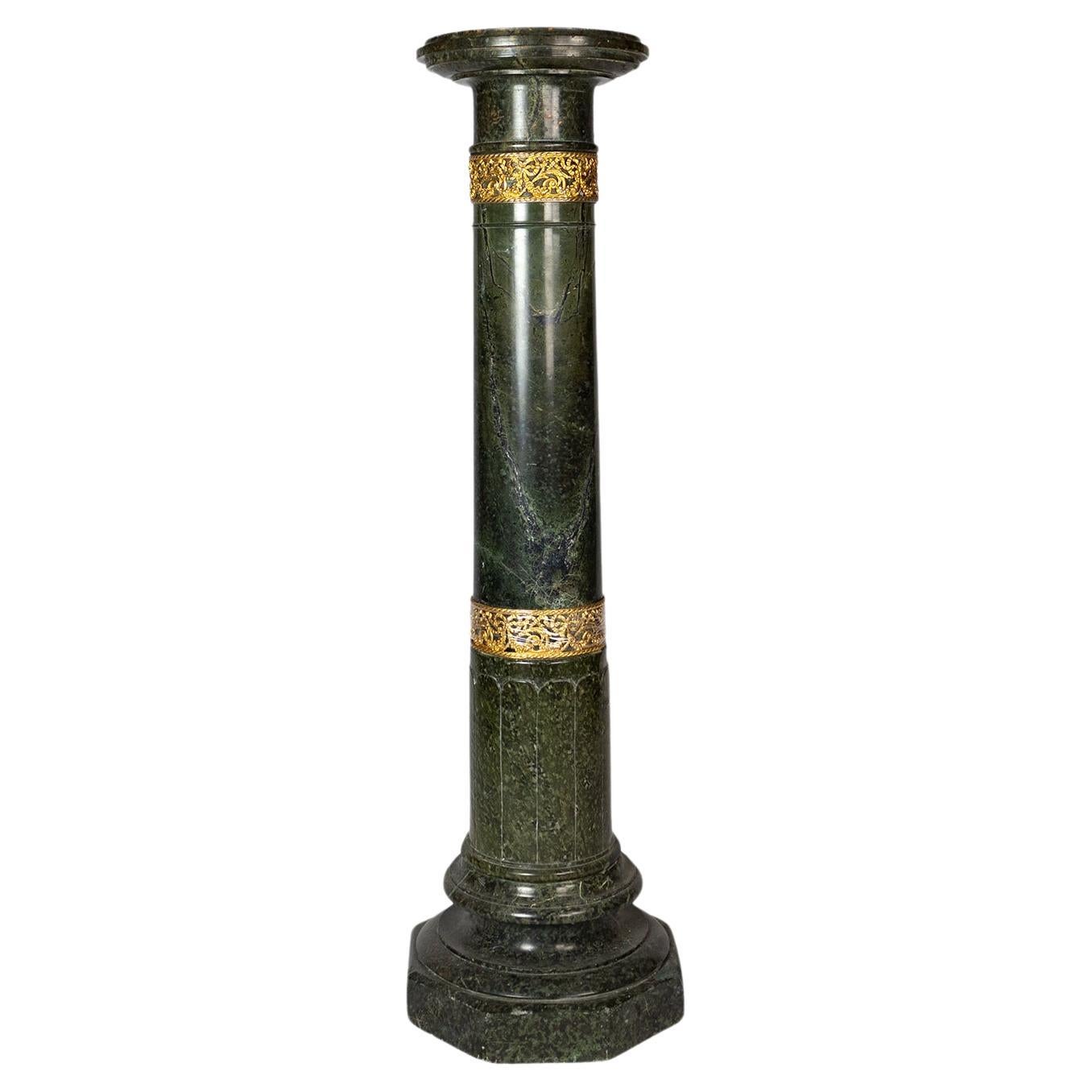 French Alpine Green Marble Pedestal, Late 19th Century For Sale