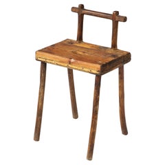 French Alpine Hand Made Stool, Pine, France