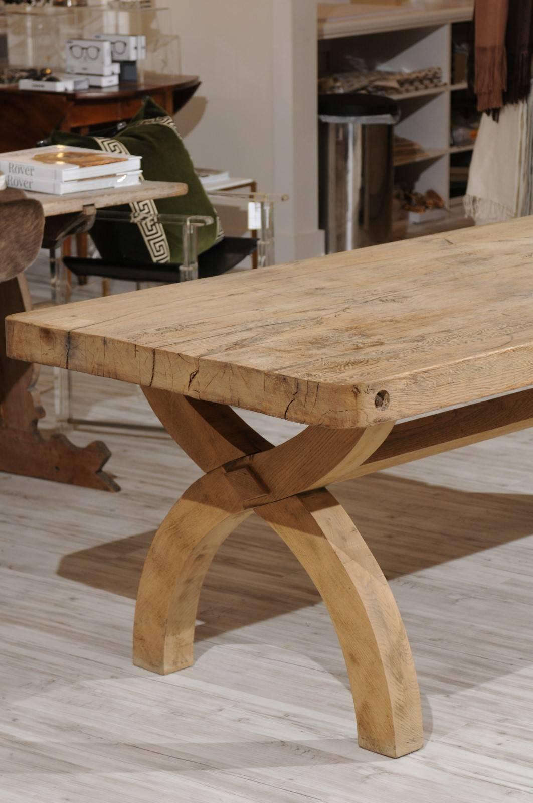 French Alpine Oak Dining Table X-Form Trestle Base from the 19th Century 6