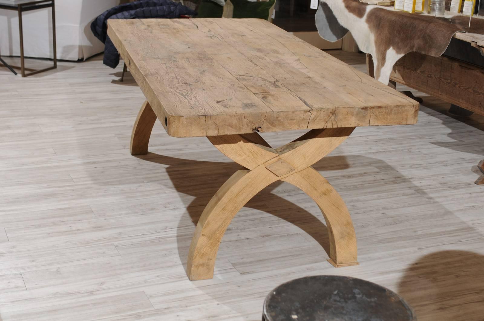 Wood French Alpine Oak Dining Table X-Form Trestle Base from the 19th Century