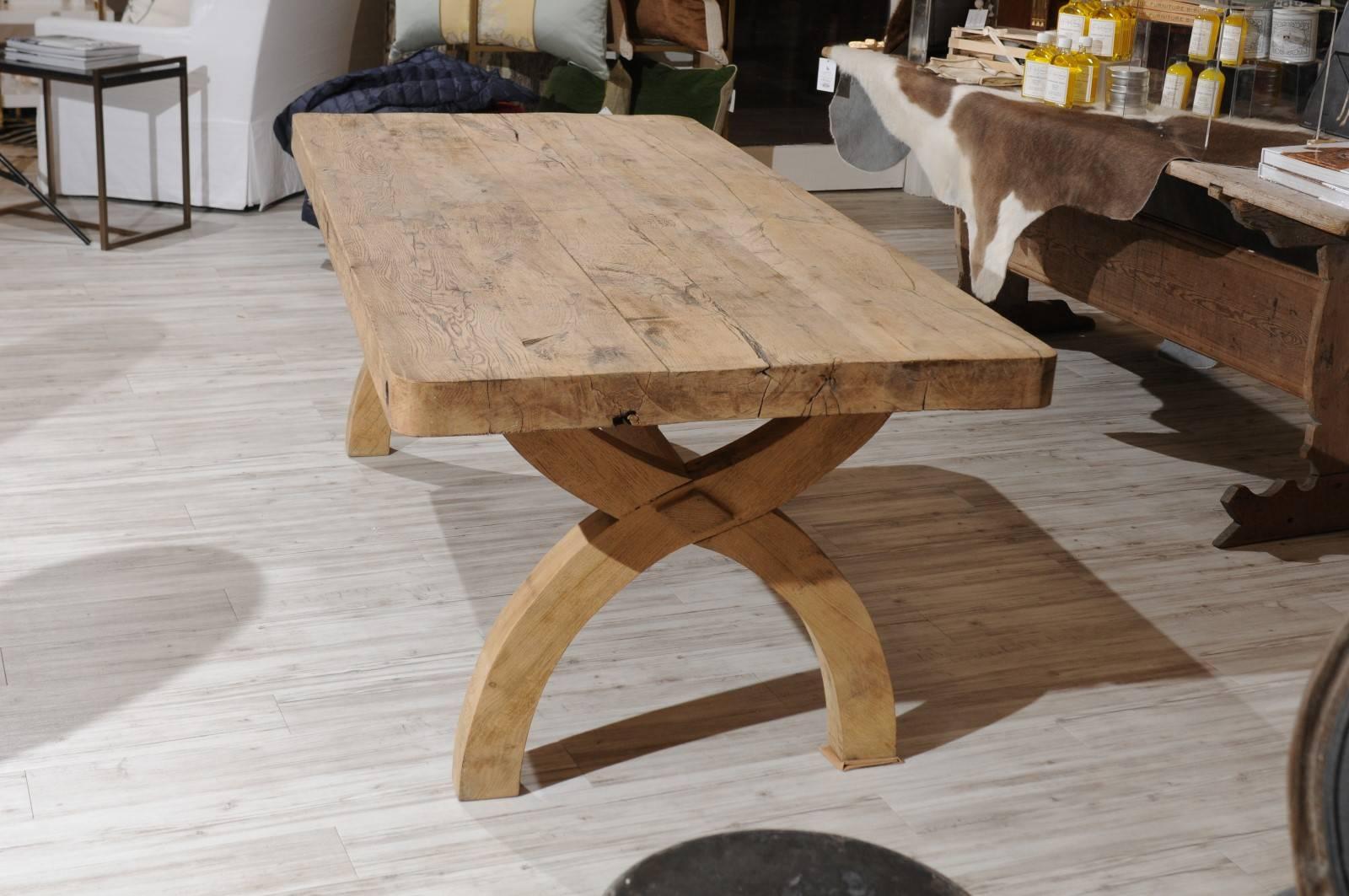 French Alpine Oak Dining Table X-Form Trestle Base from the 19th Century 1