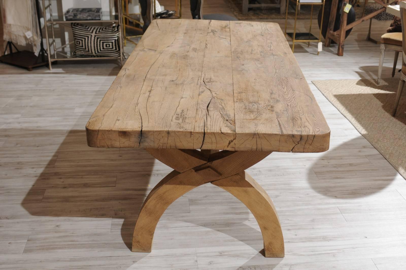 French Alpine Oak Dining Table X-Form Trestle Base from the 19th Century 2