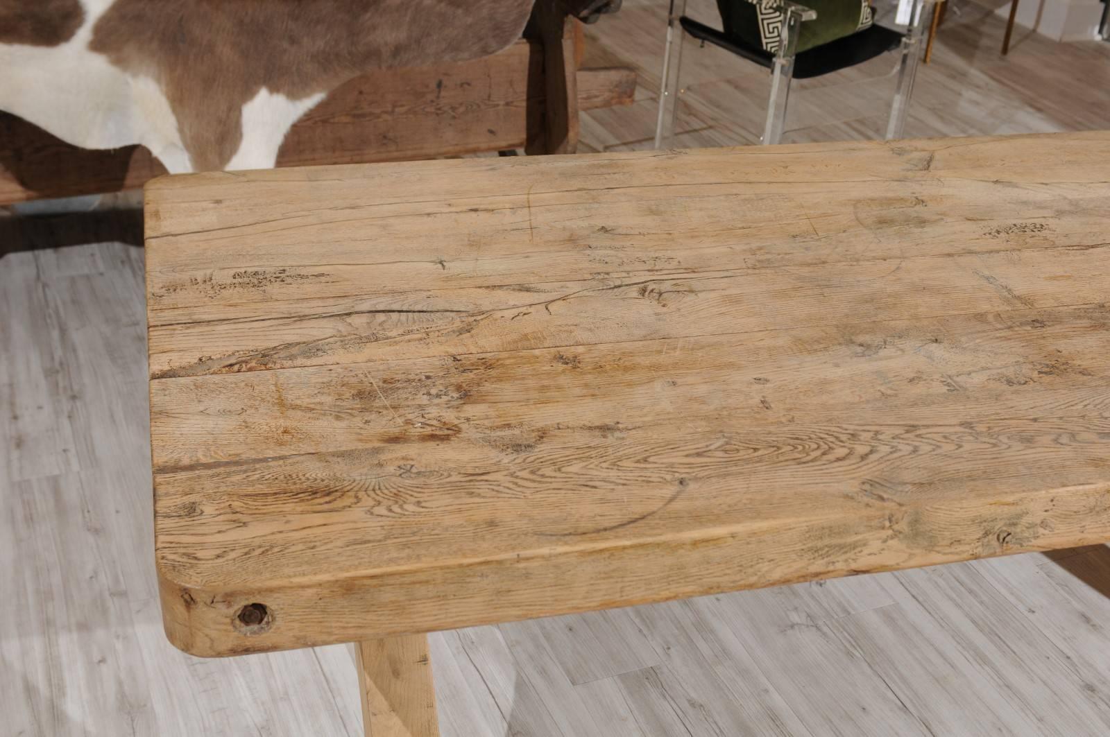 French Alpine Oak Dining Table X-Form Trestle Base from the 19th Century 4