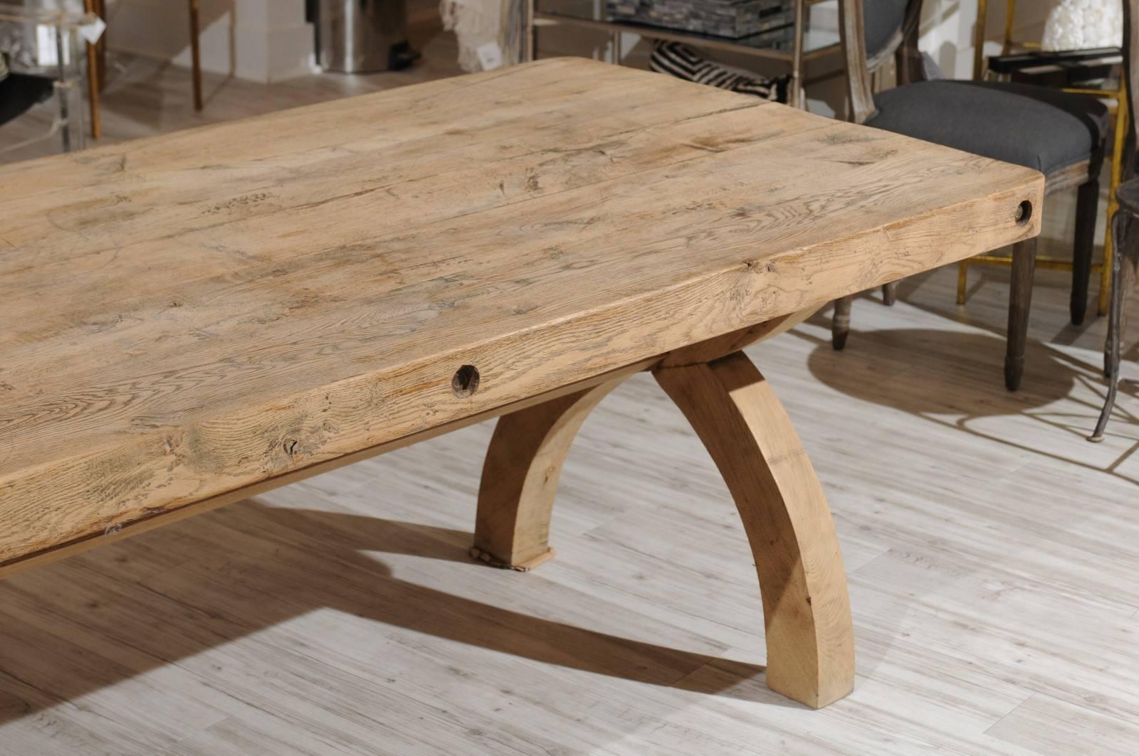 French Alpine Oak Dining Table X-Form Trestle Base from the 19th Century 5