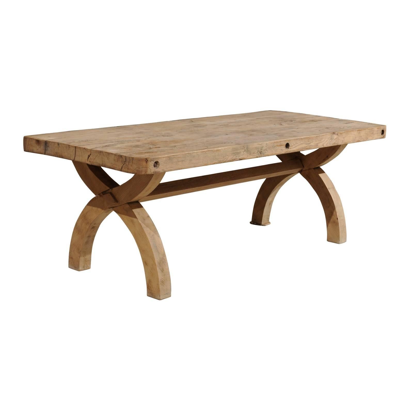 French Alpine Oak Dining Table X-Form Trestle Base from the 19th Century