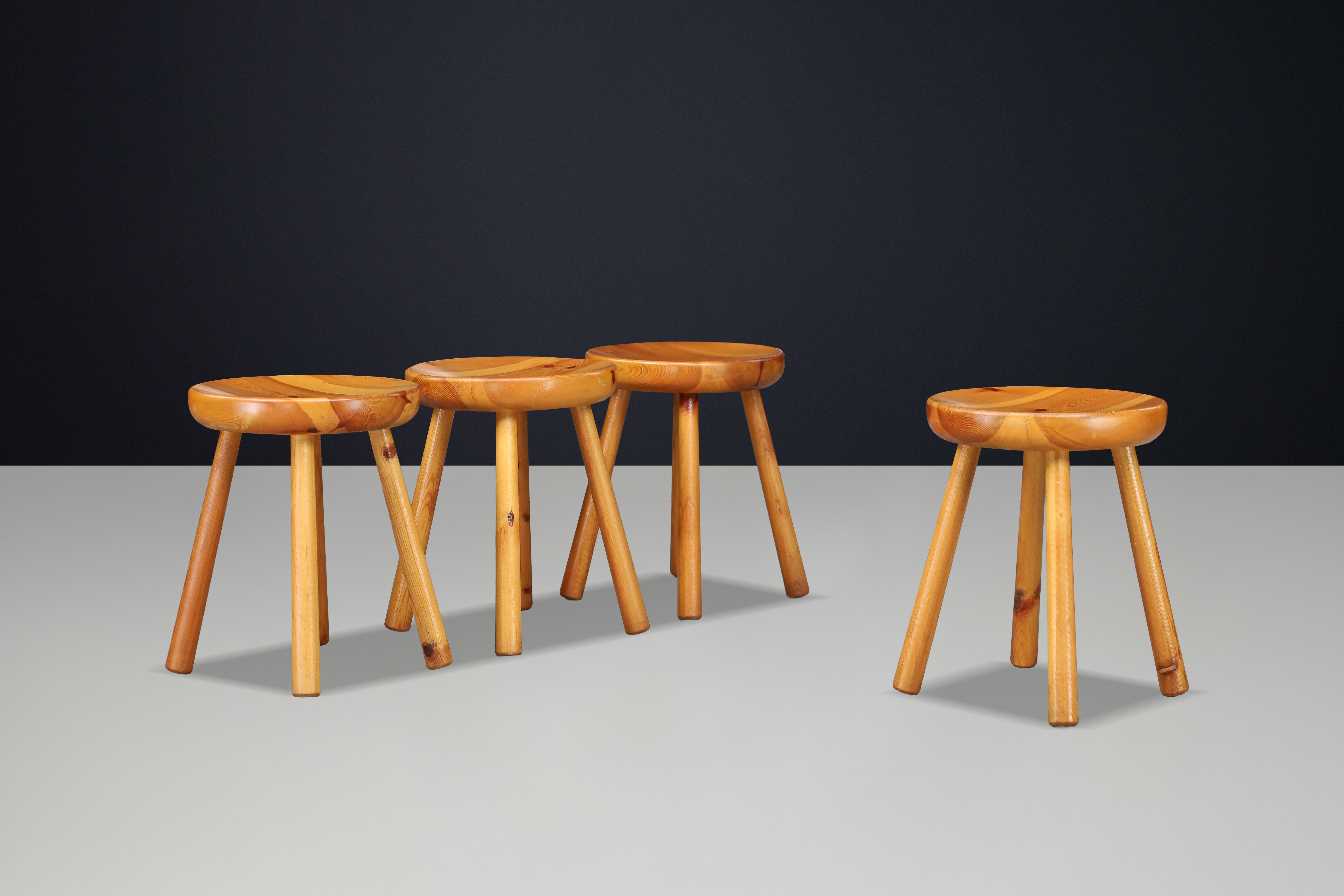 French Alpine Pine Stools in the Style of Charlotte Perriand