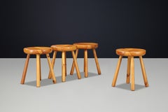 French Alpine Pine Stools in the Style of Charlotte Perriand, France 1950s