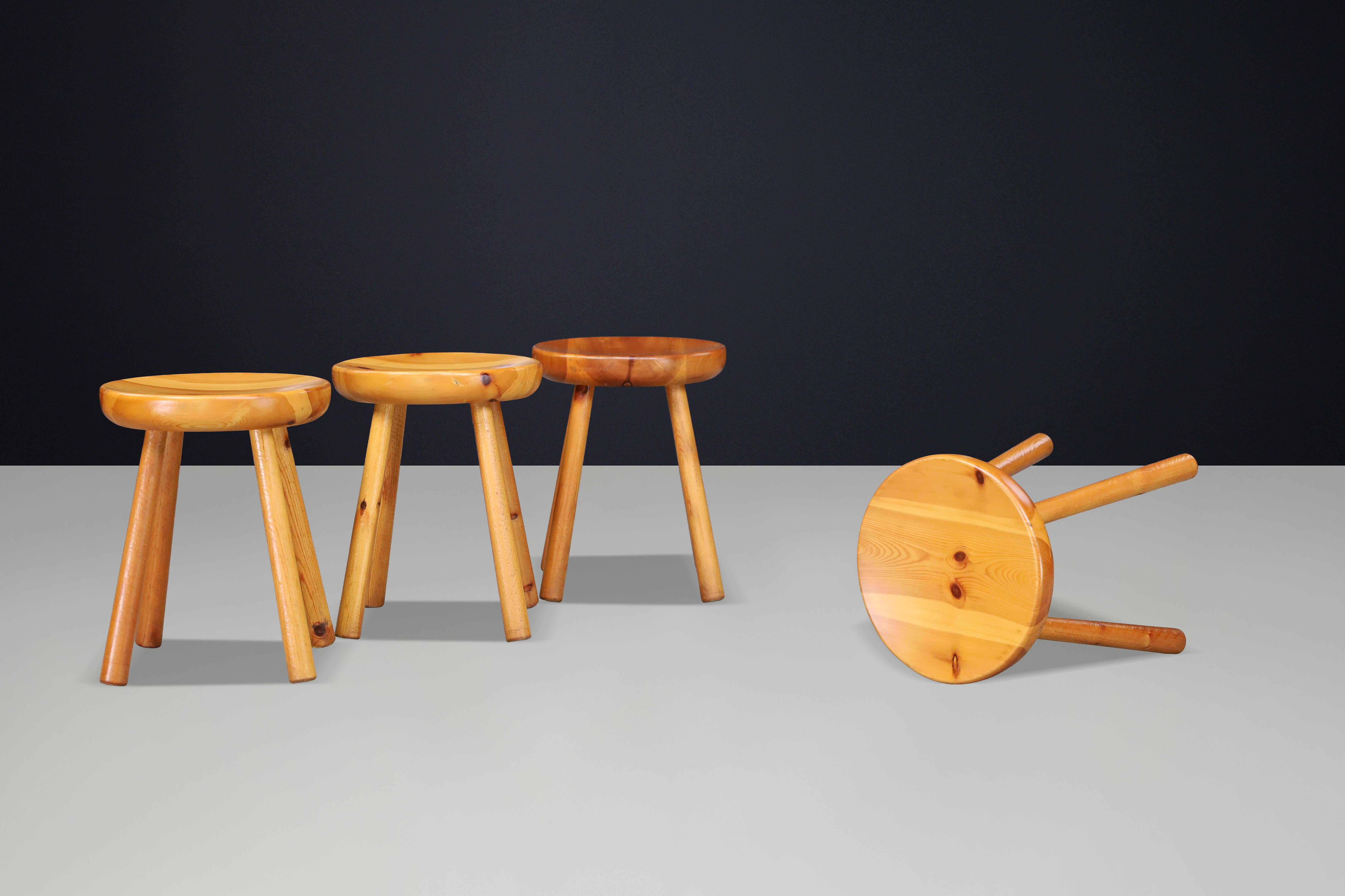 French Alpine Pine Stools in the Style of Charlotte Perriand