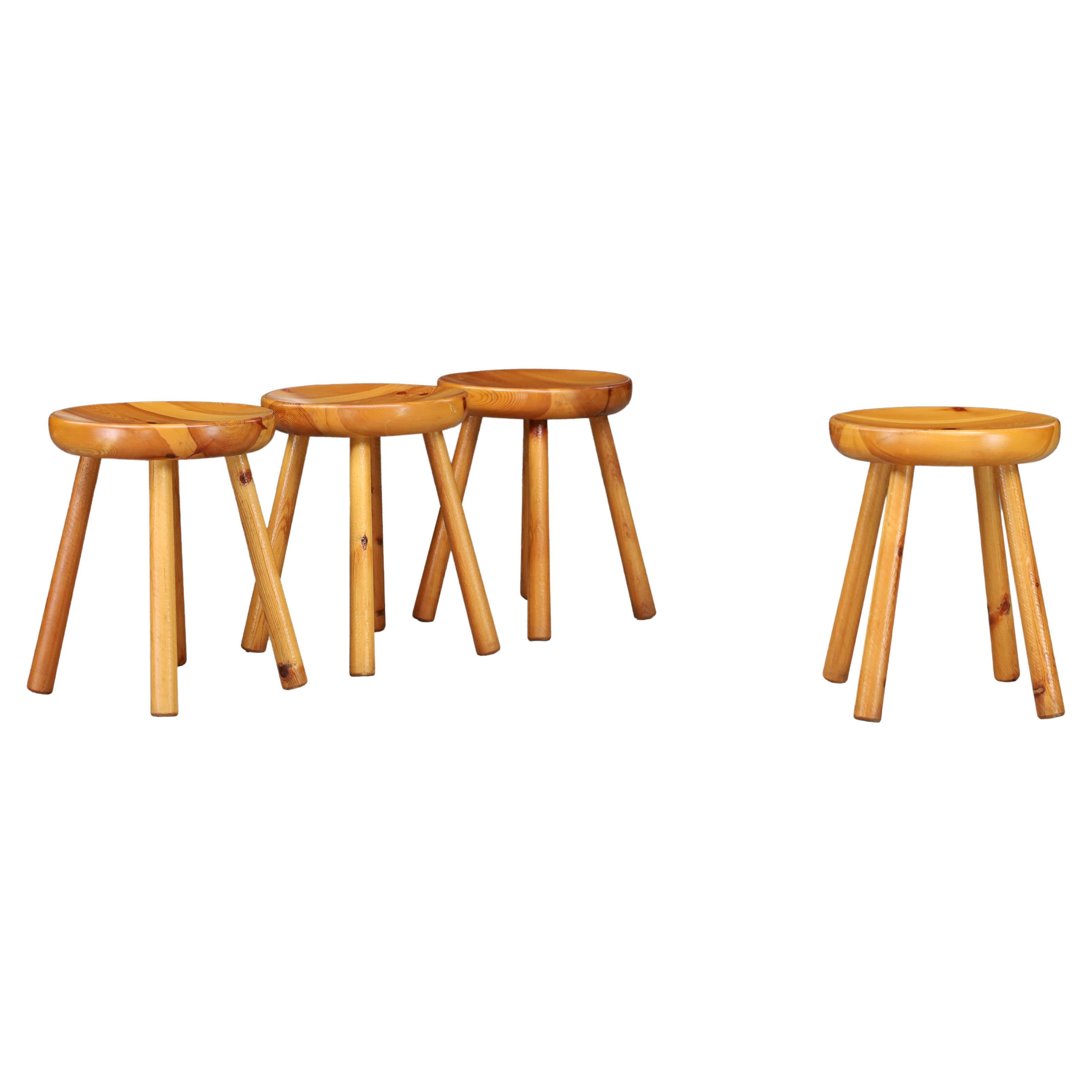 French Alpine Pine Stools in the Style of Charlotte Perriand