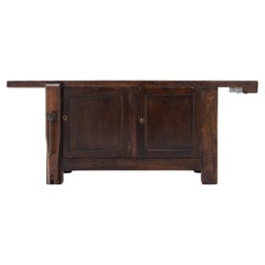 French Alps Chestnut Workbench, Circa 1850, Solid Wood