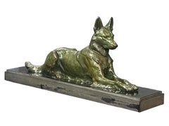French Alsatian Dog Sculpture of Patinated Bronze by Jules Edmond Masson