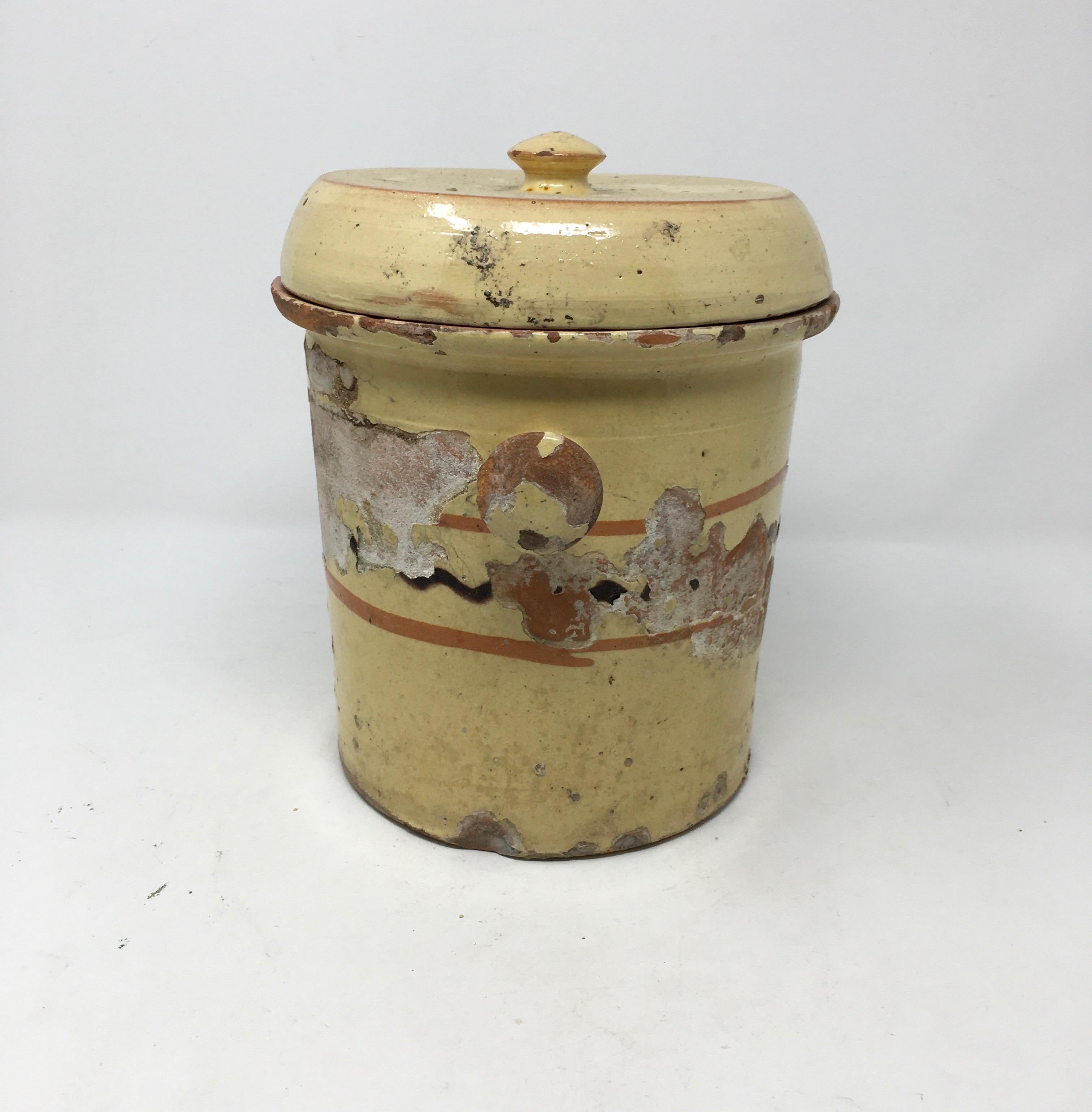 Glazed French Alsatian Preservation Jar with Lid