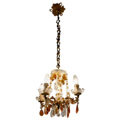 French Amber and White Crystal Chandelier Light Fitting