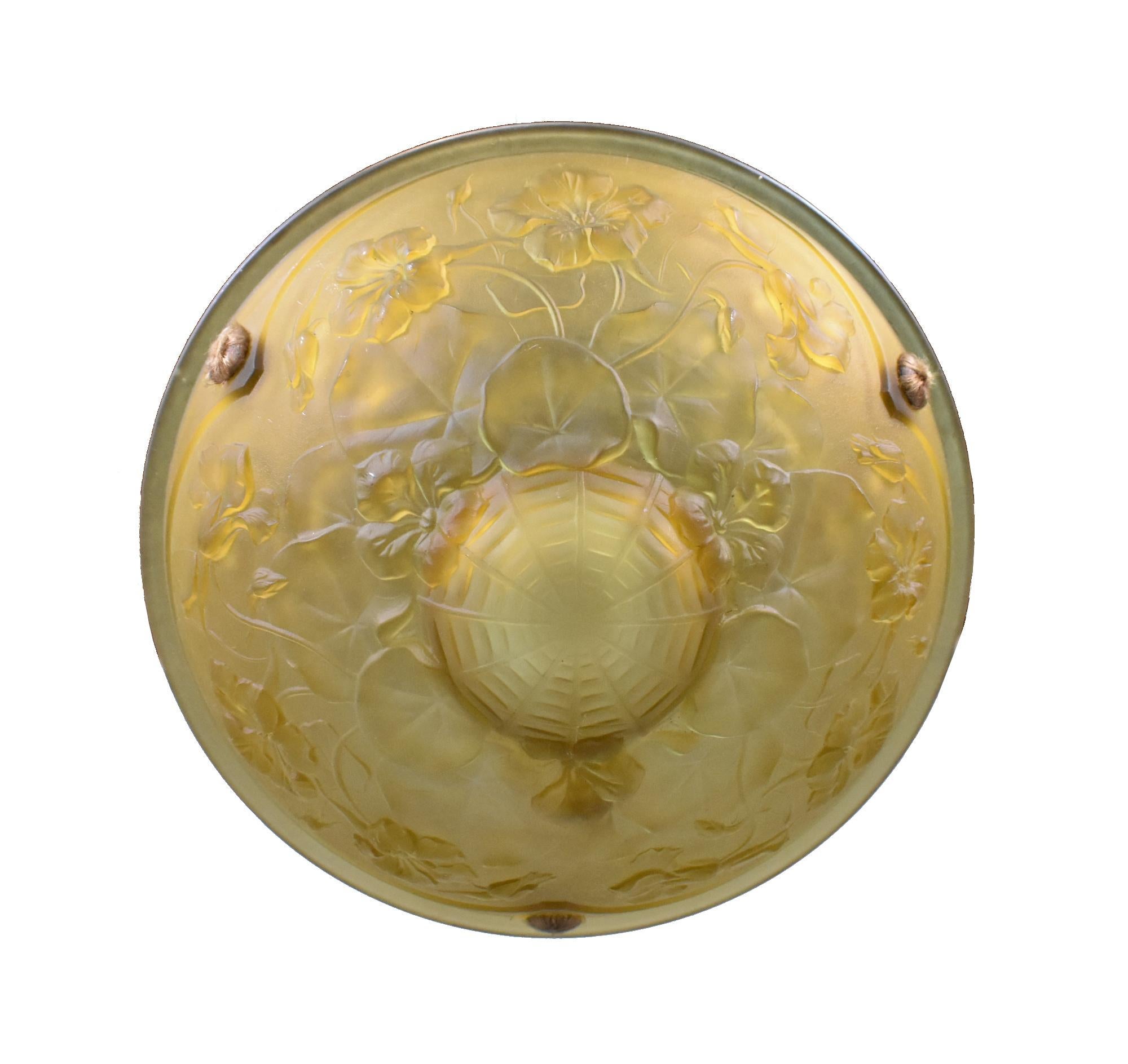 French Amber Art Deco Ceiling Light / Plafonnier For Sale 4