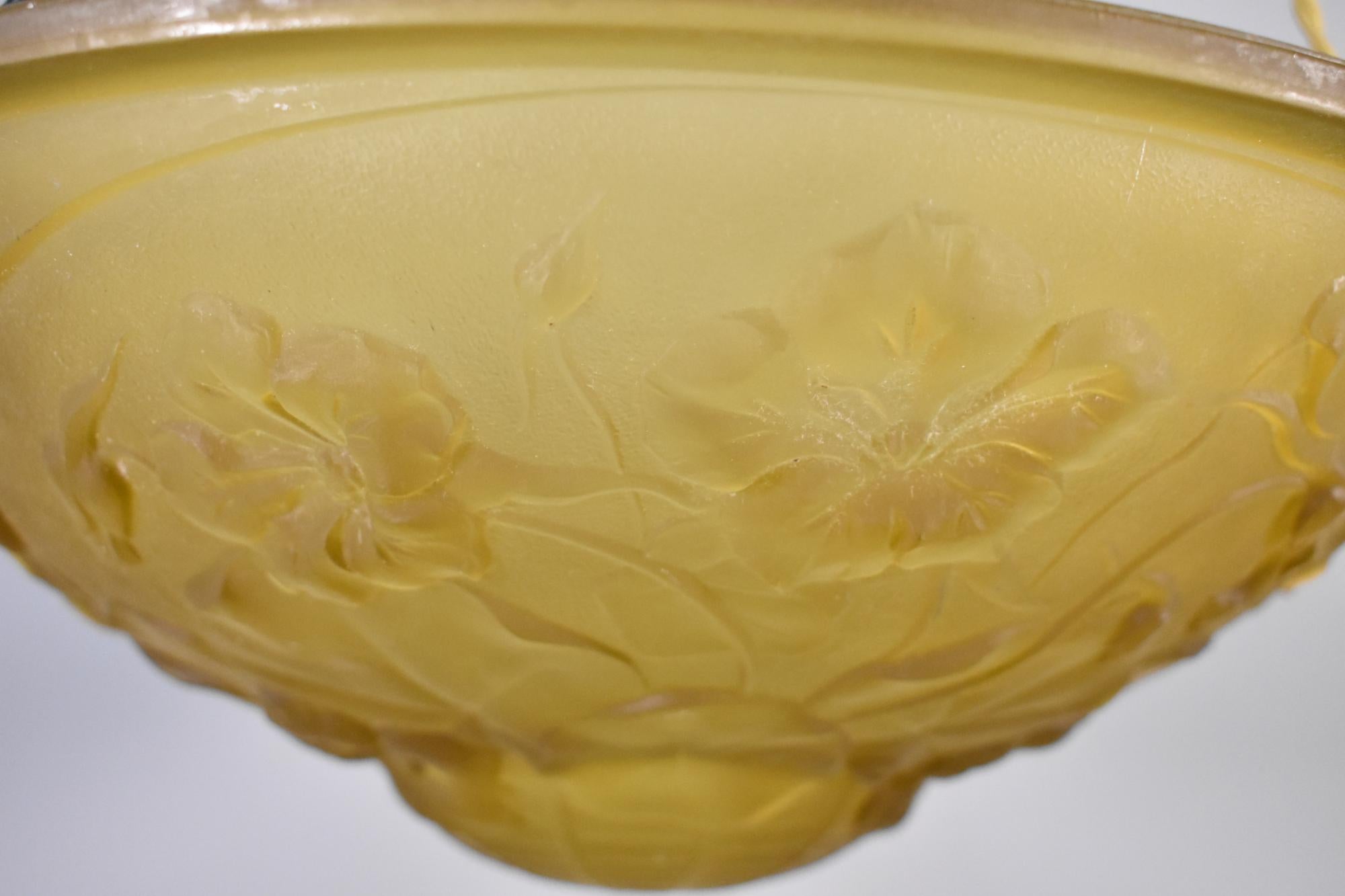 Glass French Amber Art Deco Ceiling Light / Plafonnier For Sale