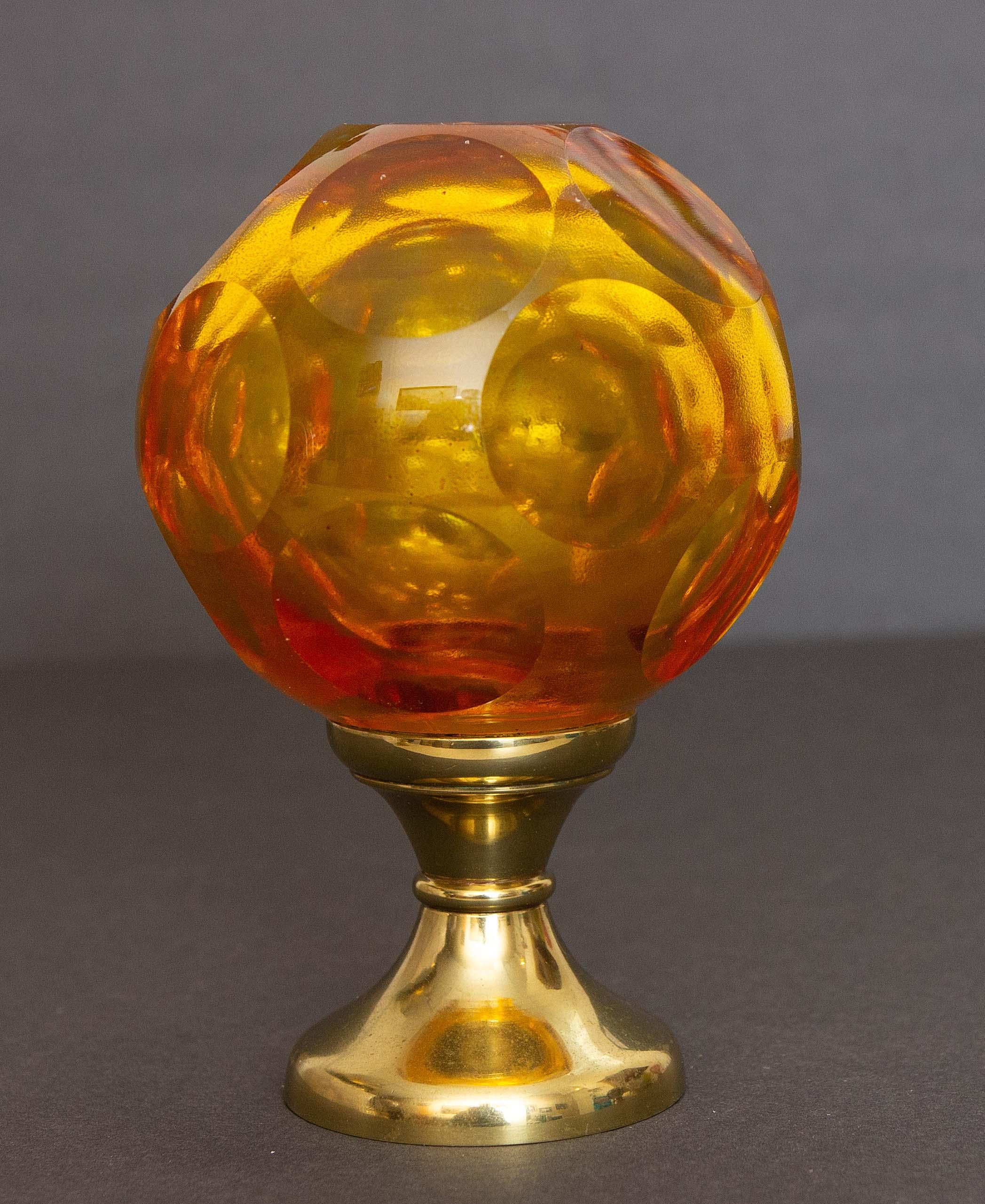 European French Amber Cut Glass Newel Post Finial Early 20th Century