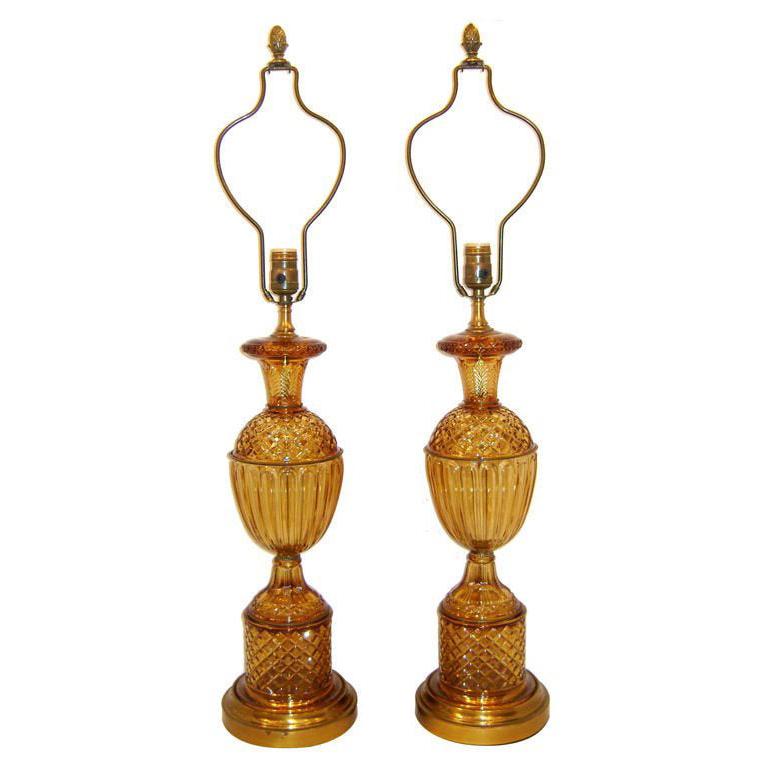 French Amber Cut-Glass Table Lamps For Sale