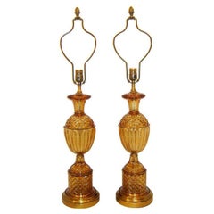 French Amber Cut-Glass Table Lamps