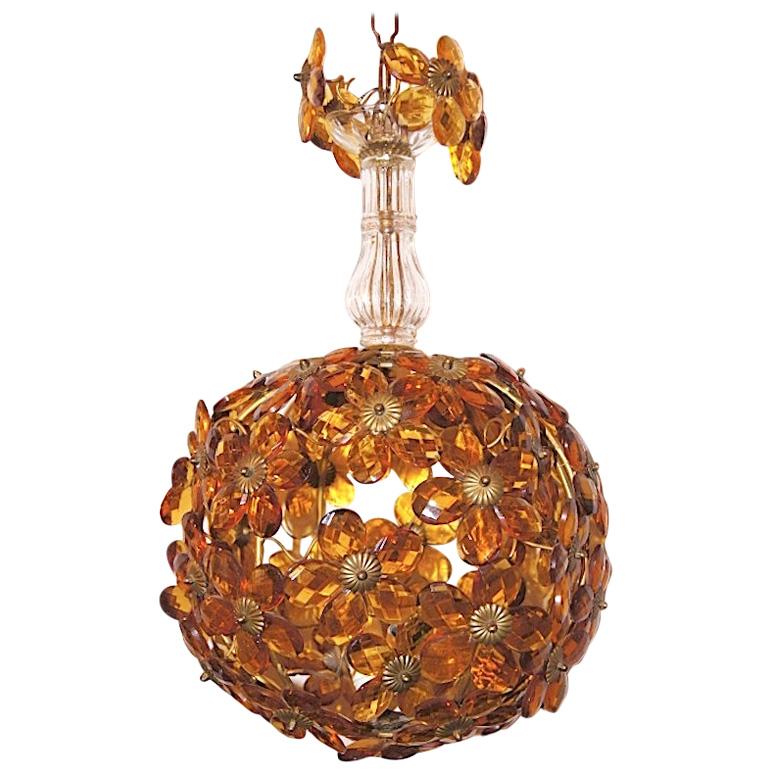 French Amber Glass Flower Lantern For Sale