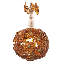 French Amber Glass Flower Lantern