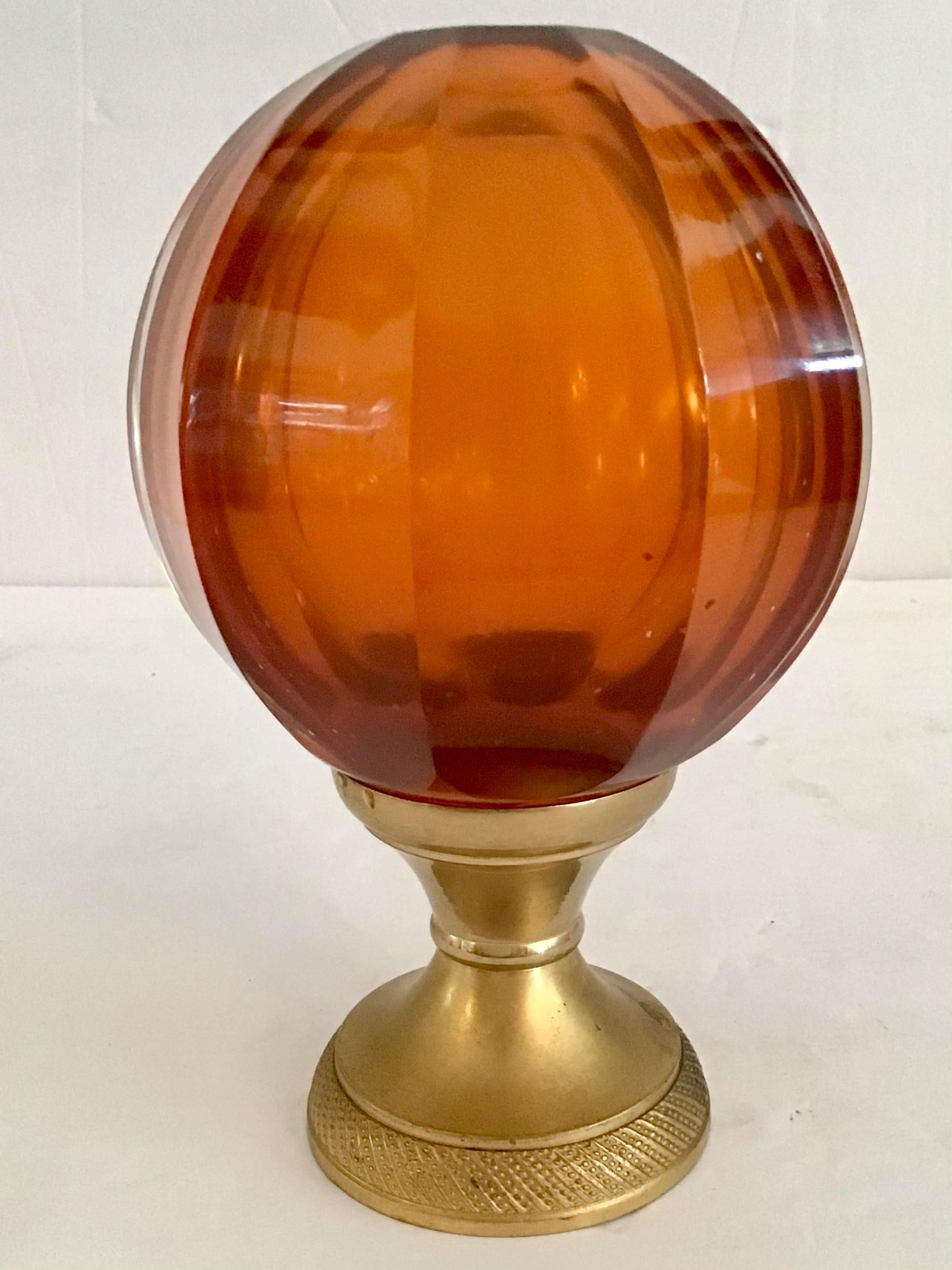 Wonderful French amber glass newel post finial with bronze ormolu. Great home accessory.
